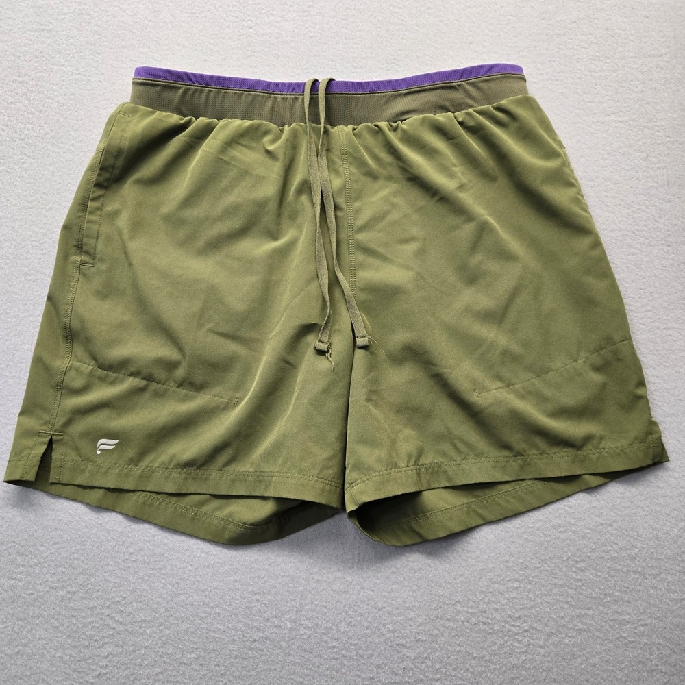 Fabletics Mens The One Short Olive Green Purple Athletic‎ Running Gym Shorts L